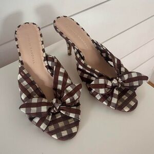 Loeffler Randall Luisa Sandal 2 inch Kitten Heel Shoes Brown Gingham Size 6.5